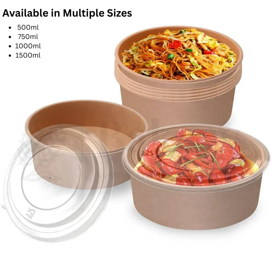 Disposable Round Kraft Containers for Food With Lid | Pack of 50 | Kraft Tub | Dessert Tubs - Image 4