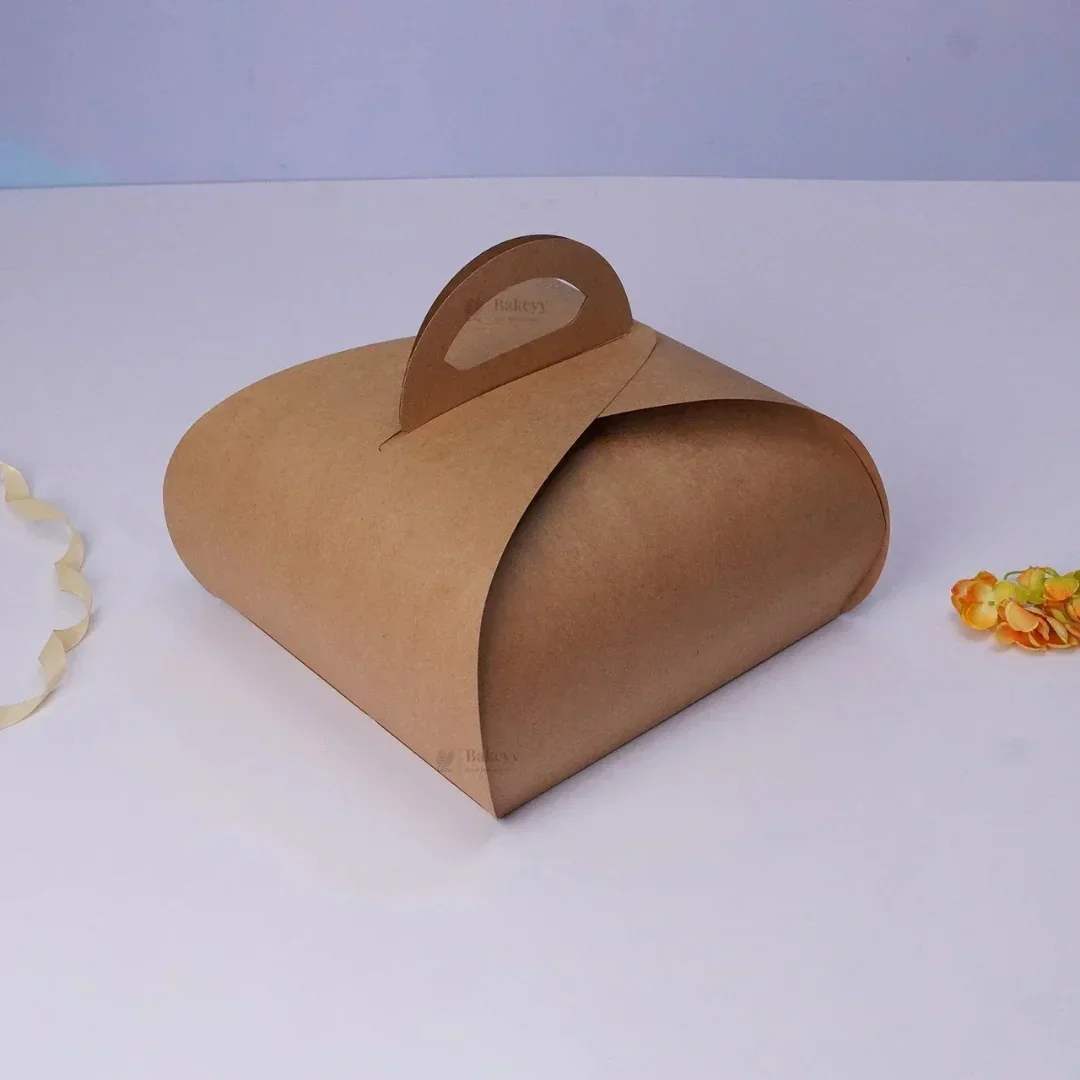Dome Cake Box with Handle | Kraft Color Paper | Elegant Curved Top Packaging Box | Pack of 25 - Image 2