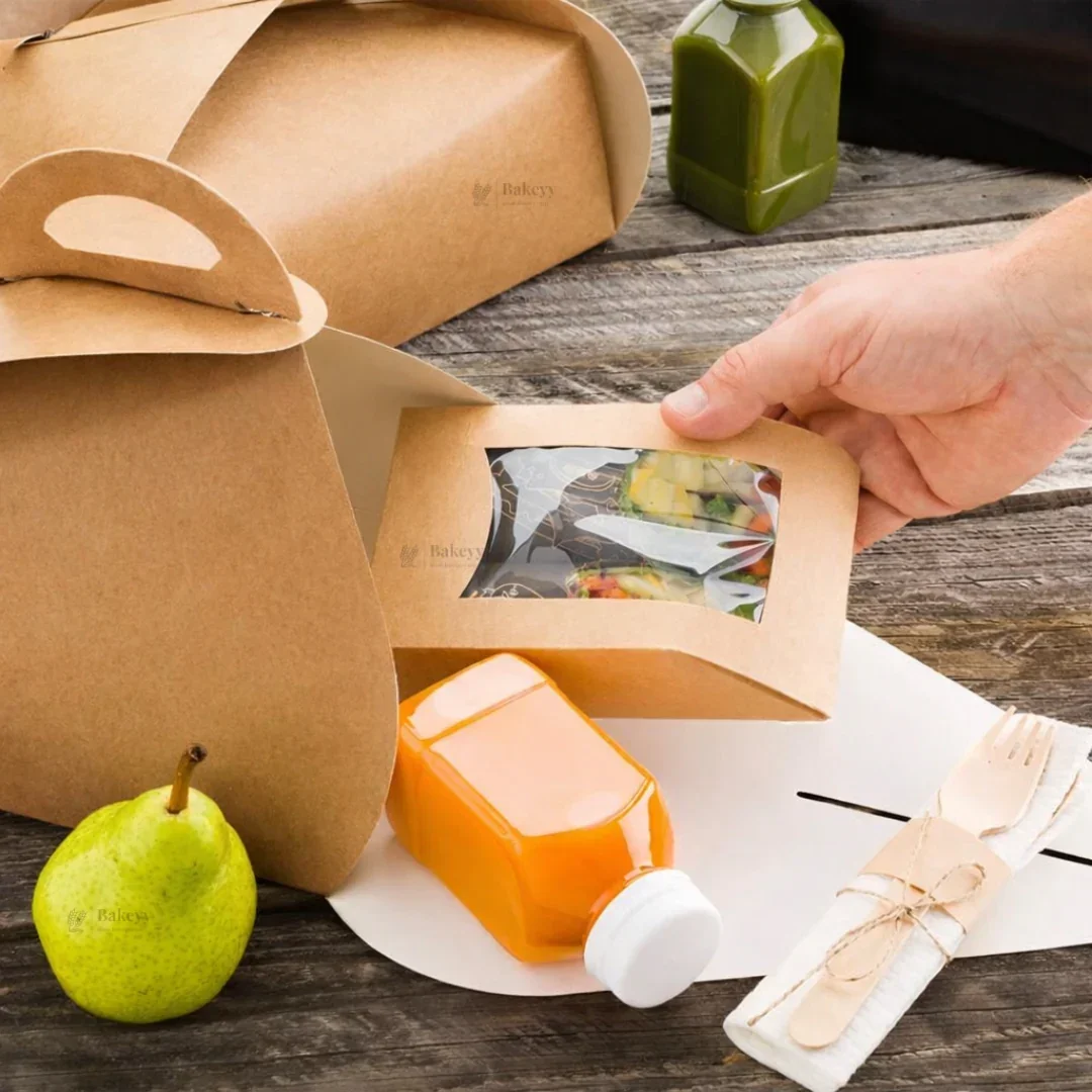 Dome Cake Box with Handle | Kraft Color Paper | Elegant Curved Top Packaging Box | Pack of 25 - Image 4