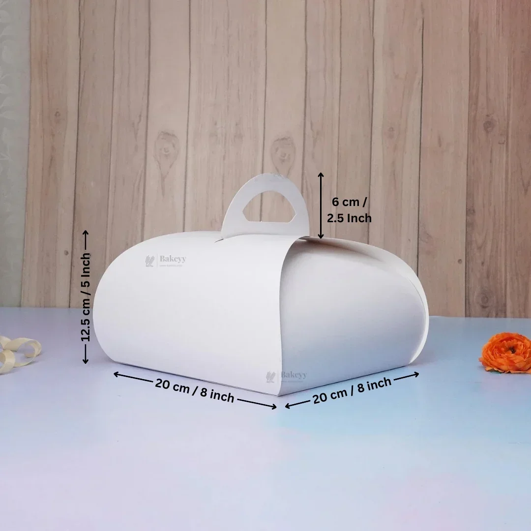 Dome Cake Box with Handle | White Color Paper | Elegant Curved Top Packaging Box | Pack of 25 - Image 8