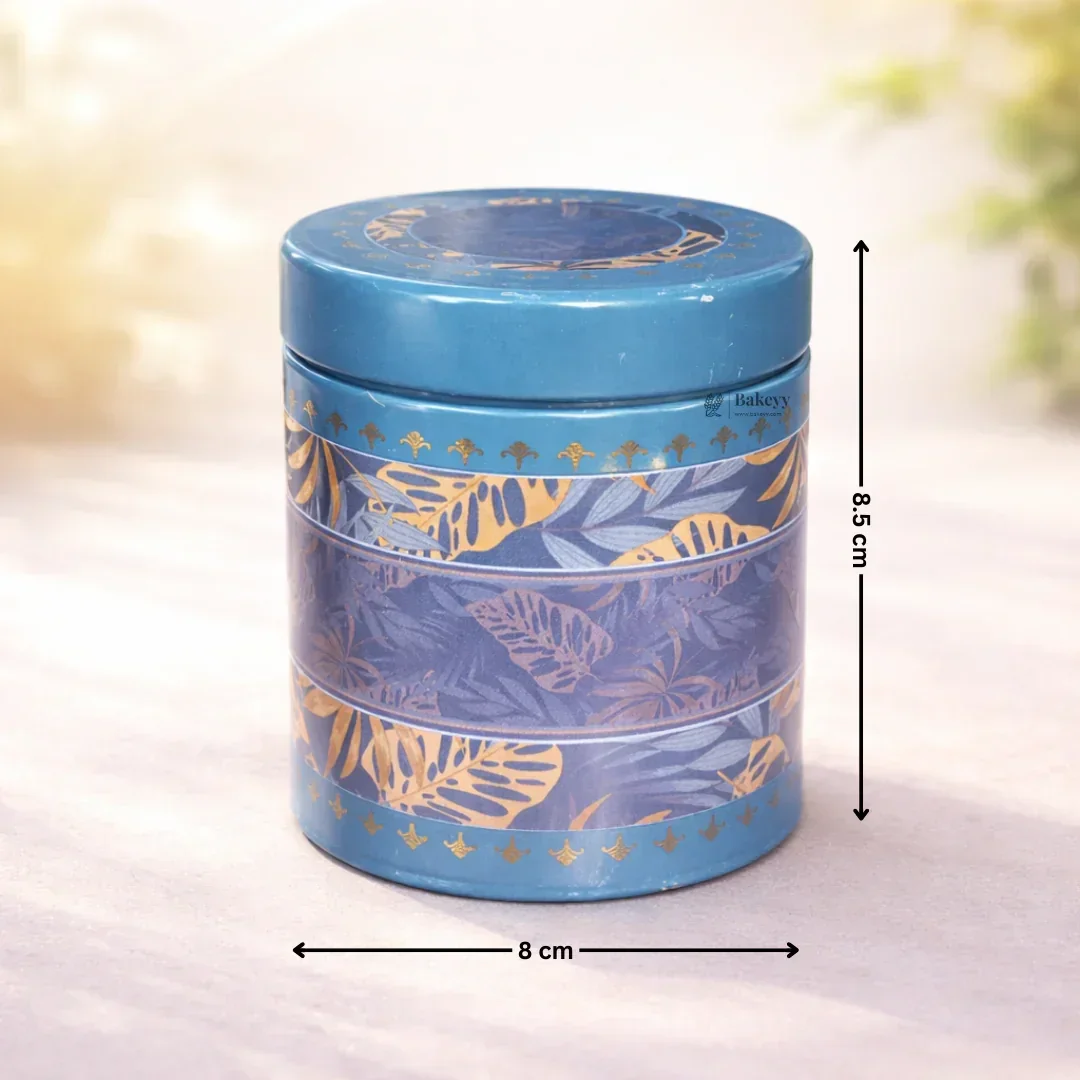Premium Blue & Gold Finish Decorative Round Tin Box with Lid | 1 Piece - Image 3