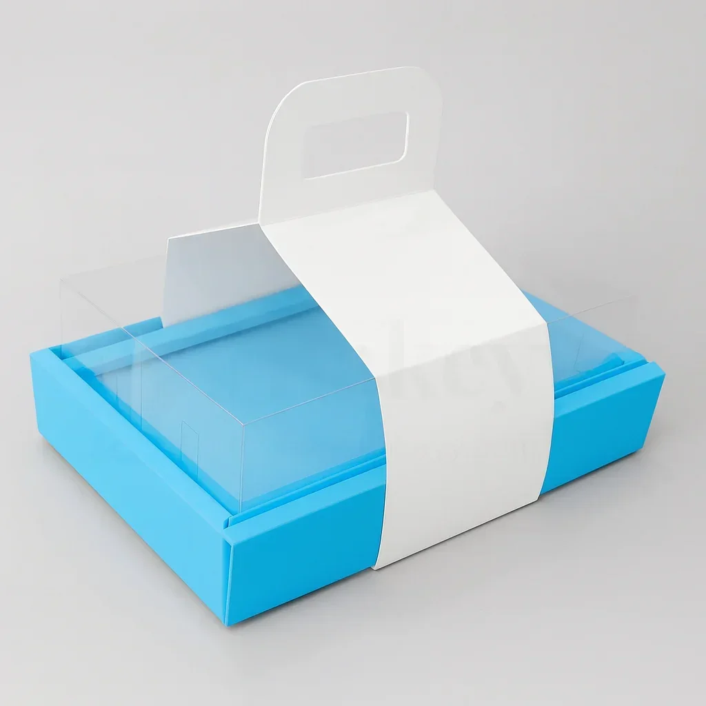 Double Wall Hamper Box with Fit in Transparent Lid and Blue Base and Handle| Pack of 10 - Image 5