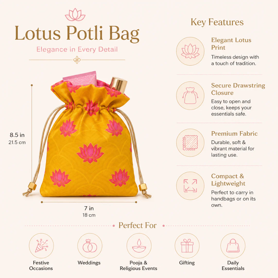 Drawstring Potli Bags | Lotus Design | Two Colors | Three Sizes | Pack of 10 - Image 11