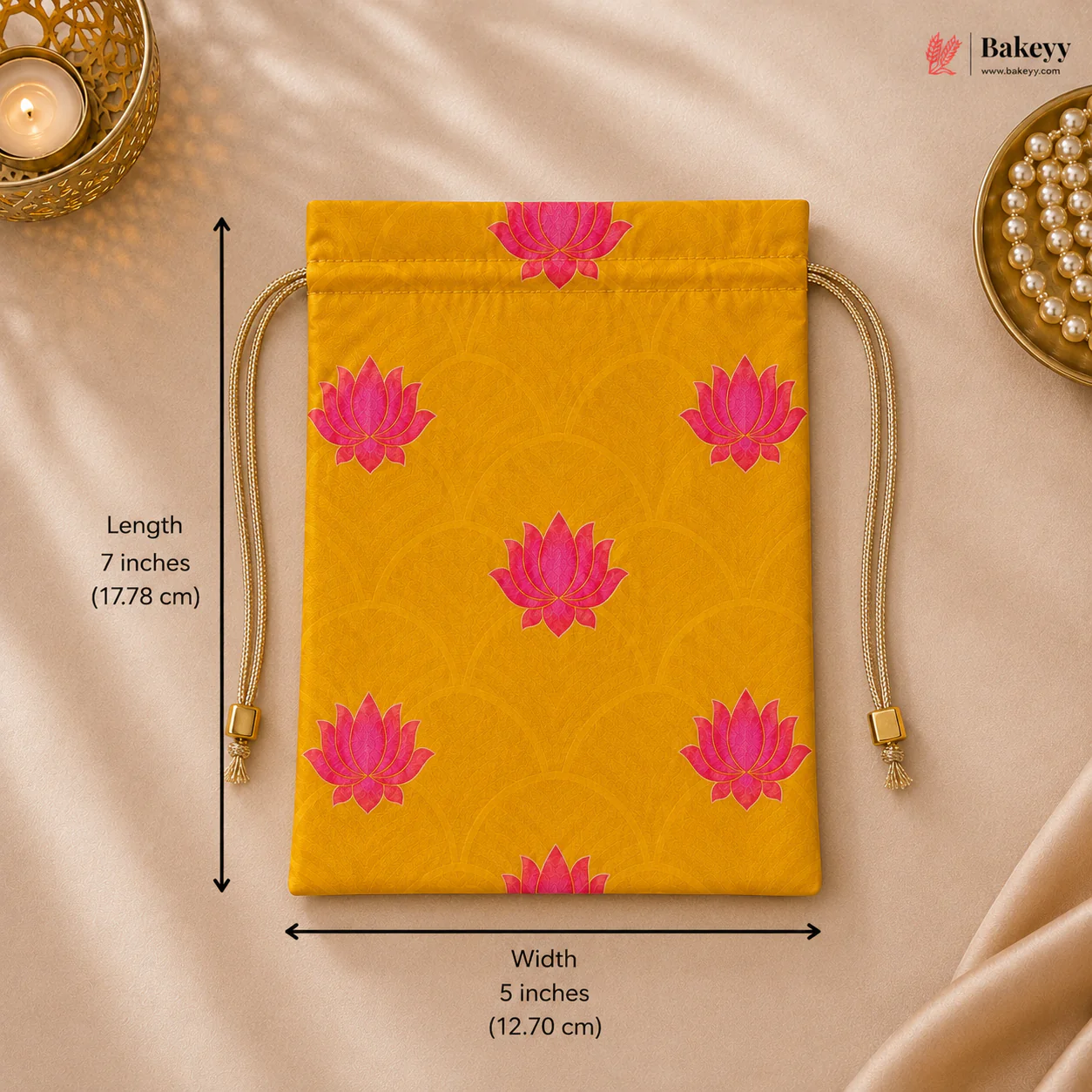 Drawstring Potli Bags | Lotus Design | Two Colors | Three Sizes | Pack of 10 - Image 3