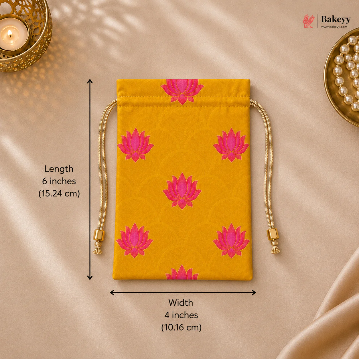 Drawstring Potli Bags | Lotus Design | Two Colors | Three Sizes | Pack of 10 - Image 4