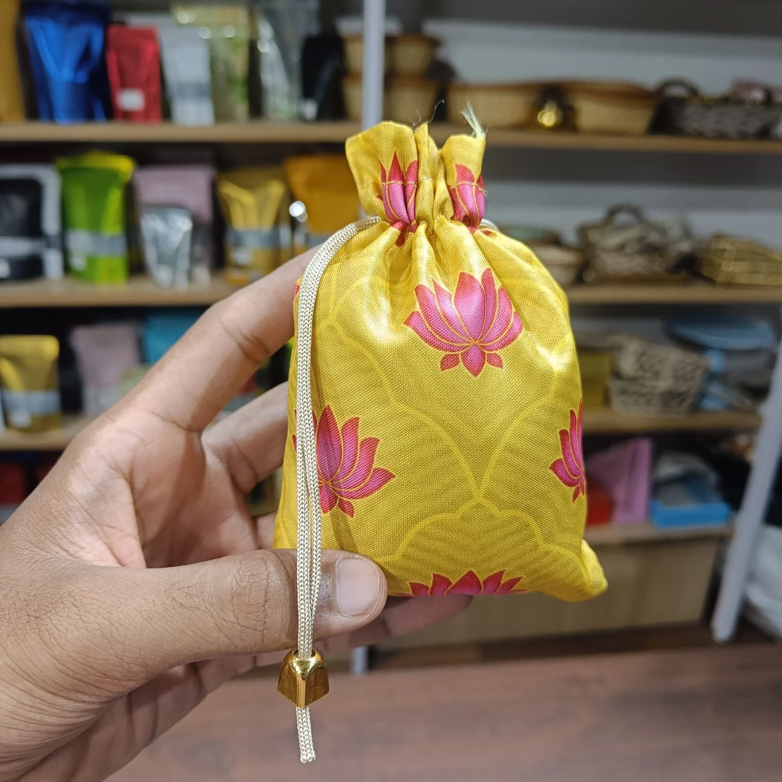 Drawstring Potli Bags | Lotus Design | Two Colors | Three Sizes | Pack of 10 - Image 5
