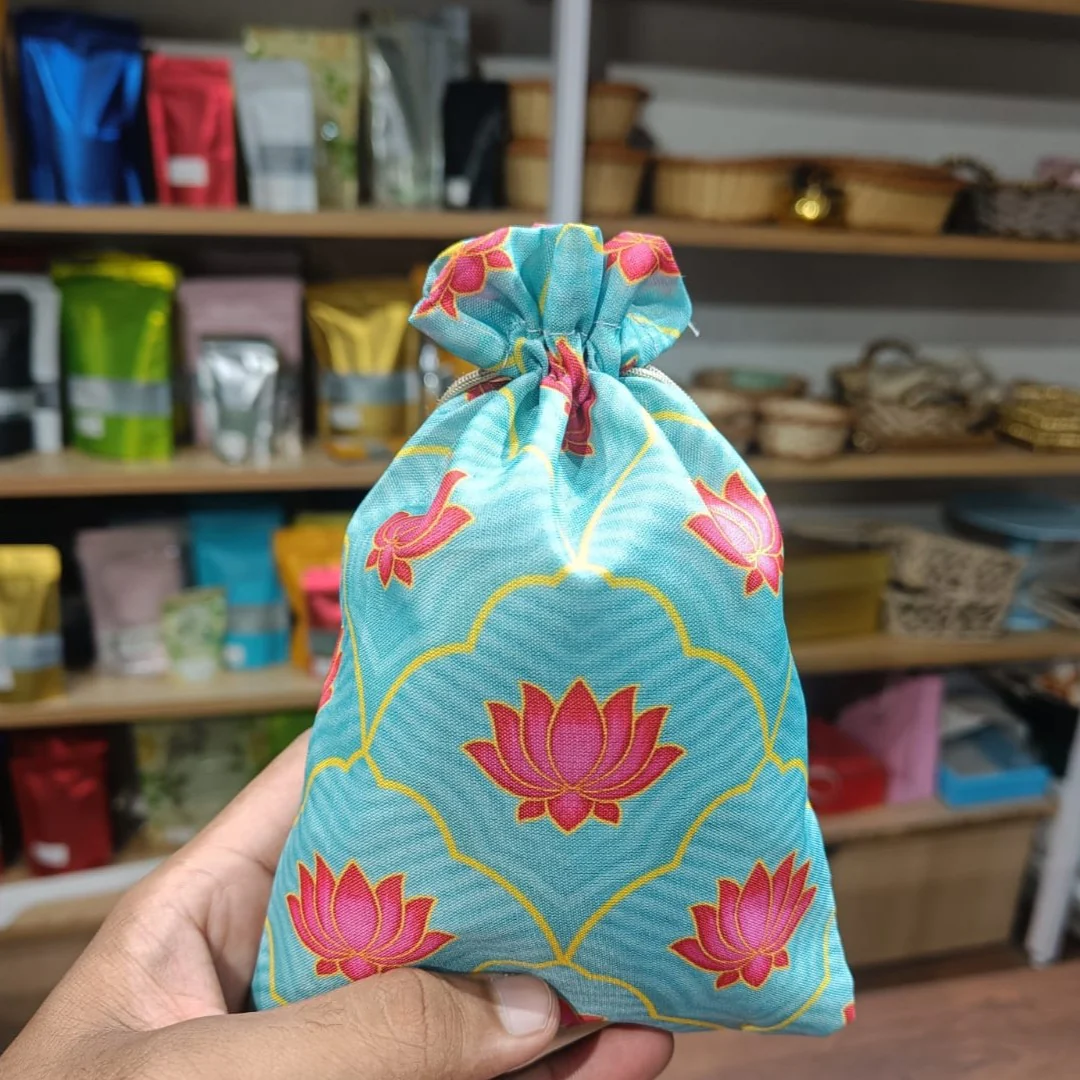 Drawstring Potli Bags | Lotus Design | Two Colors | Three Sizes | Pack of 10 - Image 9