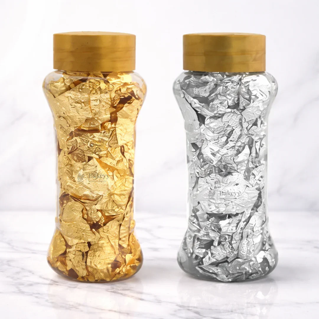 Metallic Leaf Flakes | Gold and Silver | Cake Decoration & Dessert Garnish | Pack of 1