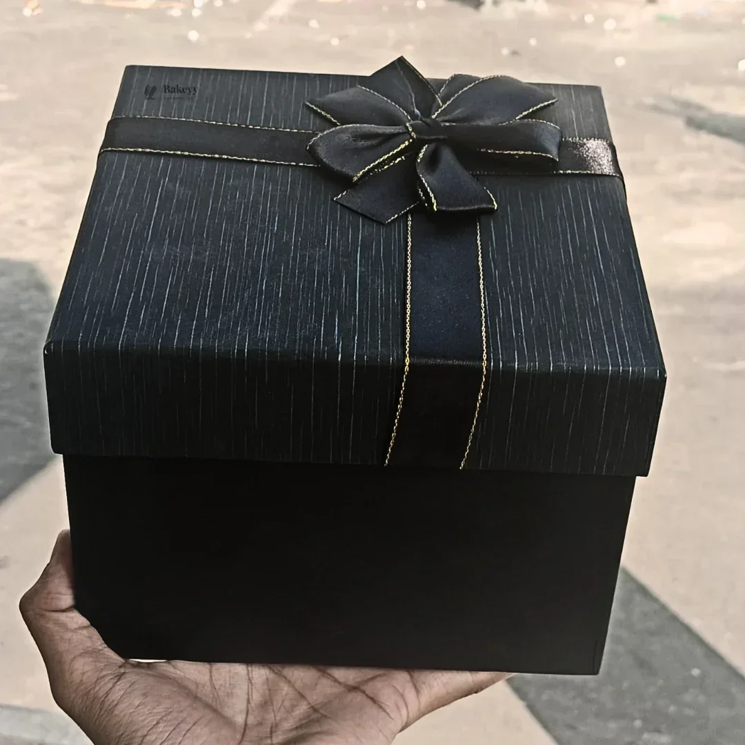 Elegant Black and Grey Gift Box with Gold Accent Ribbon | Premium Box With Ribbon | Multiple Size Options | Pack of 1 - Image 2