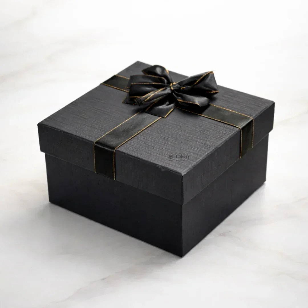 Elegant Black and Grey Gift Box with Gold Accent Ribbon | Premium Box With Ribbon | Multiple Size Options | Pack of 1 - Image 3