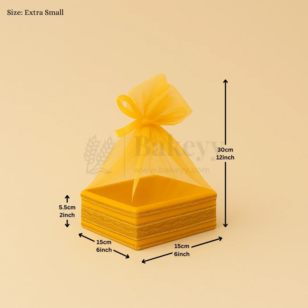 Yellow Net Hamper Basket & Ribbon Bow | Ideal for Wedding & Festive Hampers | Pack of 1 - Image 3