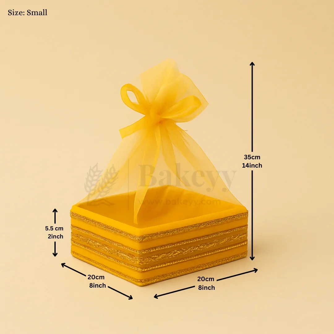 Yellow Net Hamper Basket & Ribbon Bow | Ideal for Wedding & Festive Hampers | Pack of 1 - Image 4