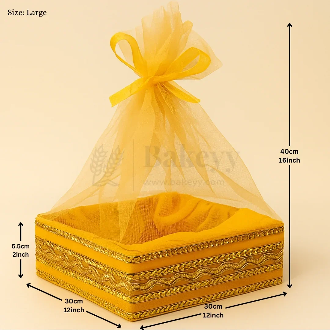 Yellow Net Hamper Basket & Ribbon Bow | Ideal for Wedding & Festive Hampers | Pack of 1 - Image 6