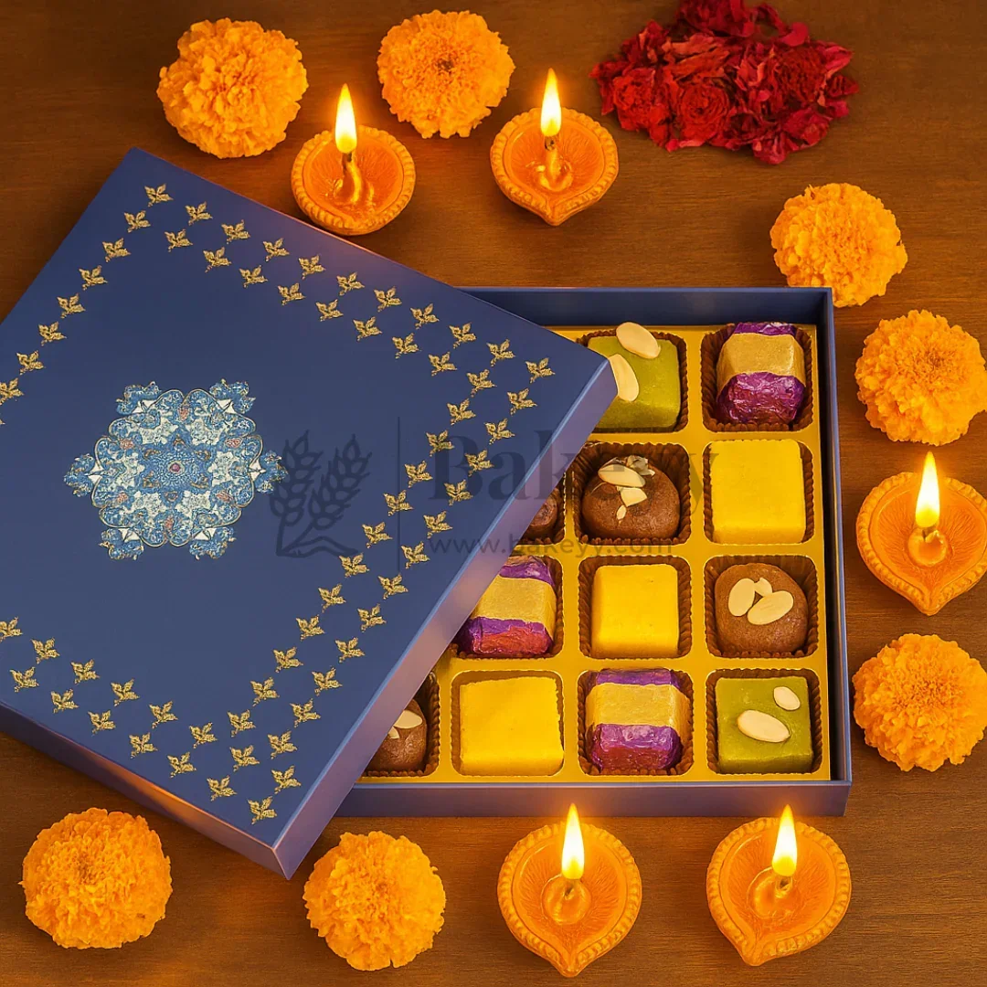 Elegant Navy Blue Floral Sweet Box with Cavities | Pack of 10 - Image 3