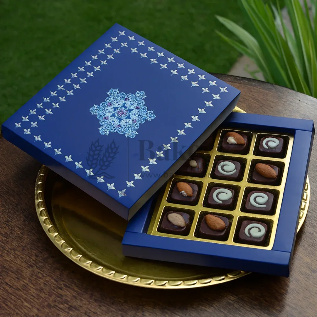 Elegant Navy Blue Floral Sweet Box with Cavities | Pack of 10 - Image 4