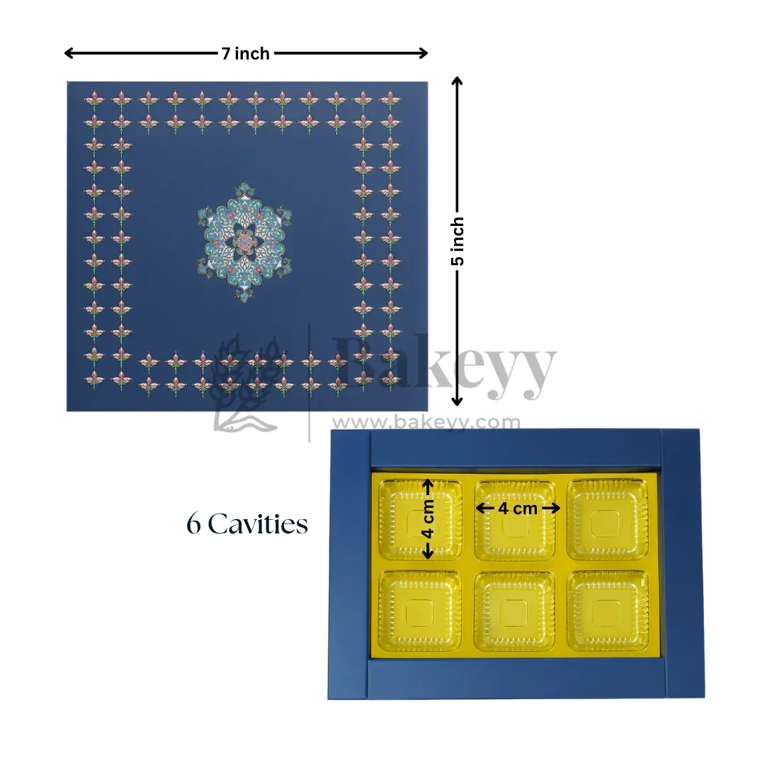 Elegant Navy Blue Floral Sweet Box with Cavities | Pack of 10 - Image 5