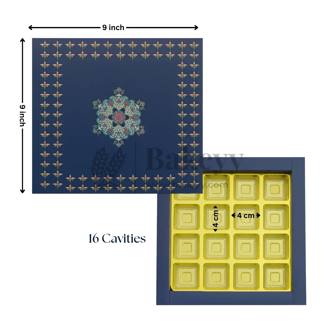 Elegant Navy Blue Floral Sweet Box with Cavities | Pack of 10 - Image 7