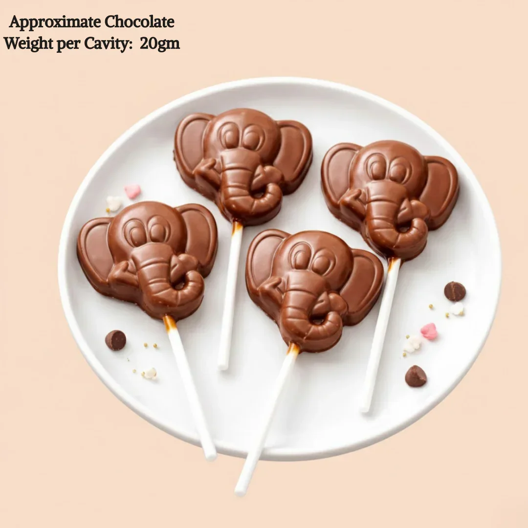 Mould 294 | Elephant Face Chocolate Lollipop Mould | 4 Cavity | Cute Character Chocolate Making Tray - Image 3