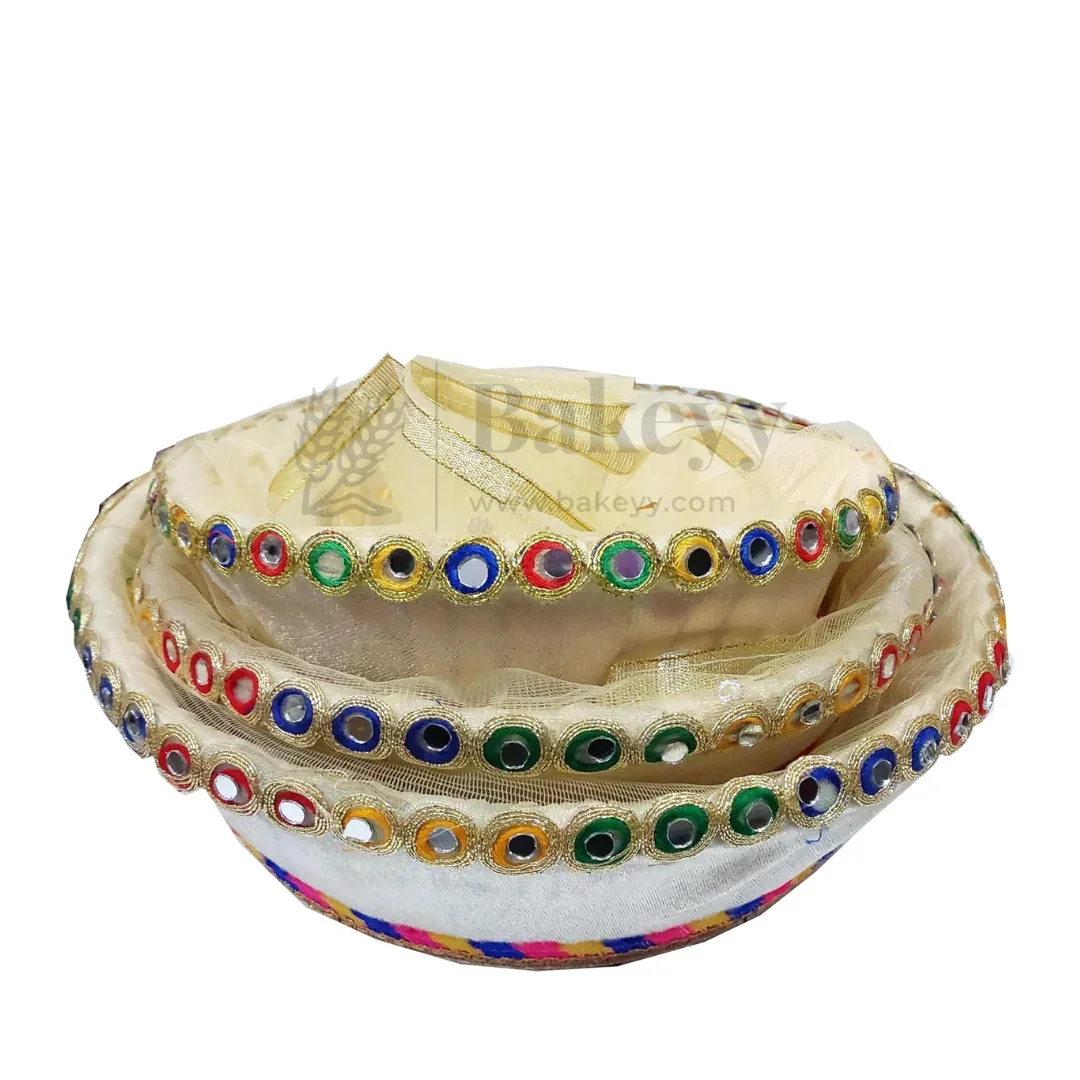 Elegant Round Hamper Basket with Golden Net | Hamper Basket | Pack Of 1 - Image 3