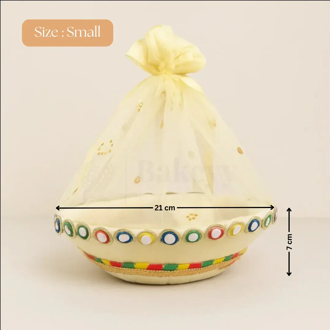 Elegant Round Hamper Basket with Golden Net | Hamper Basket | Pack Of 1 - Image 4