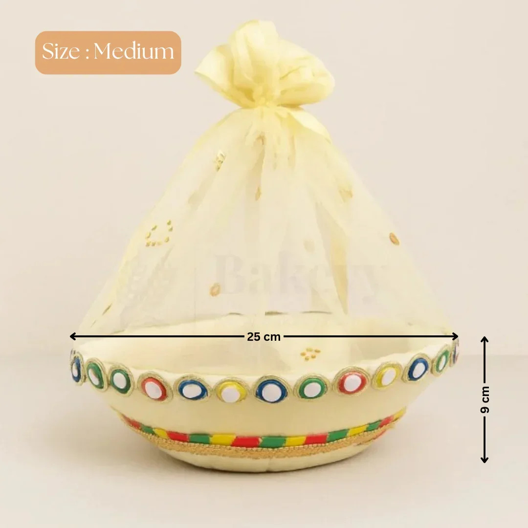 Elegant Round Hamper Basket with Golden Net | Hamper Basket | Pack Of 1 - Image 5