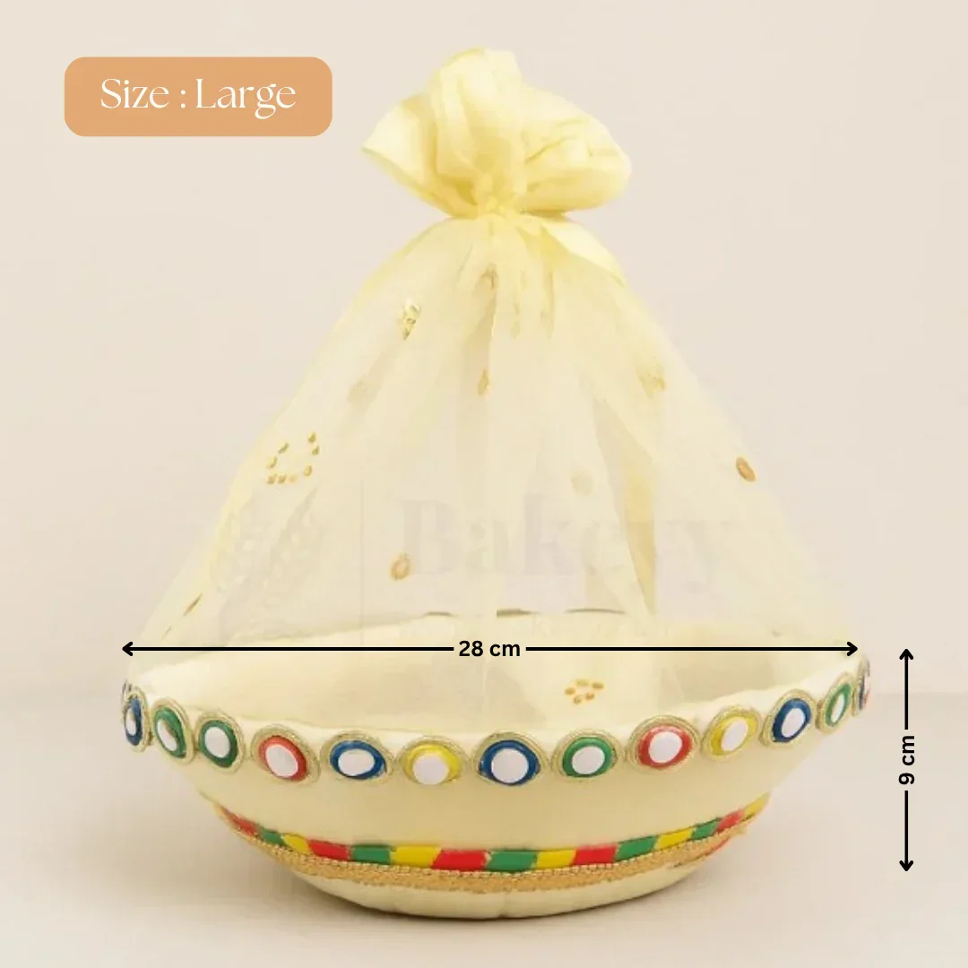 Elegant Round Hamper Basket with Golden Net | Hamper Basket | Pack Of 1 - Image 6