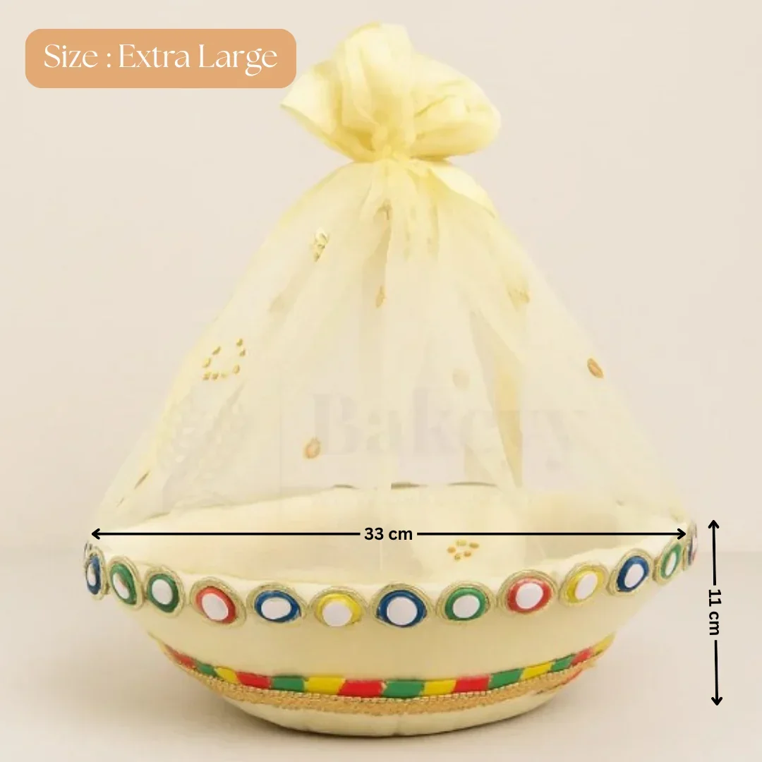 Elegant Round Hamper Basket with Golden Net | Hamper Basket | Pack Of 1 - Image 7