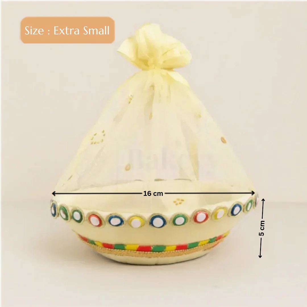 Elegant Round Hamper Basket with Golden Net | Hamper Basket | Pack Of 1 - Image 8