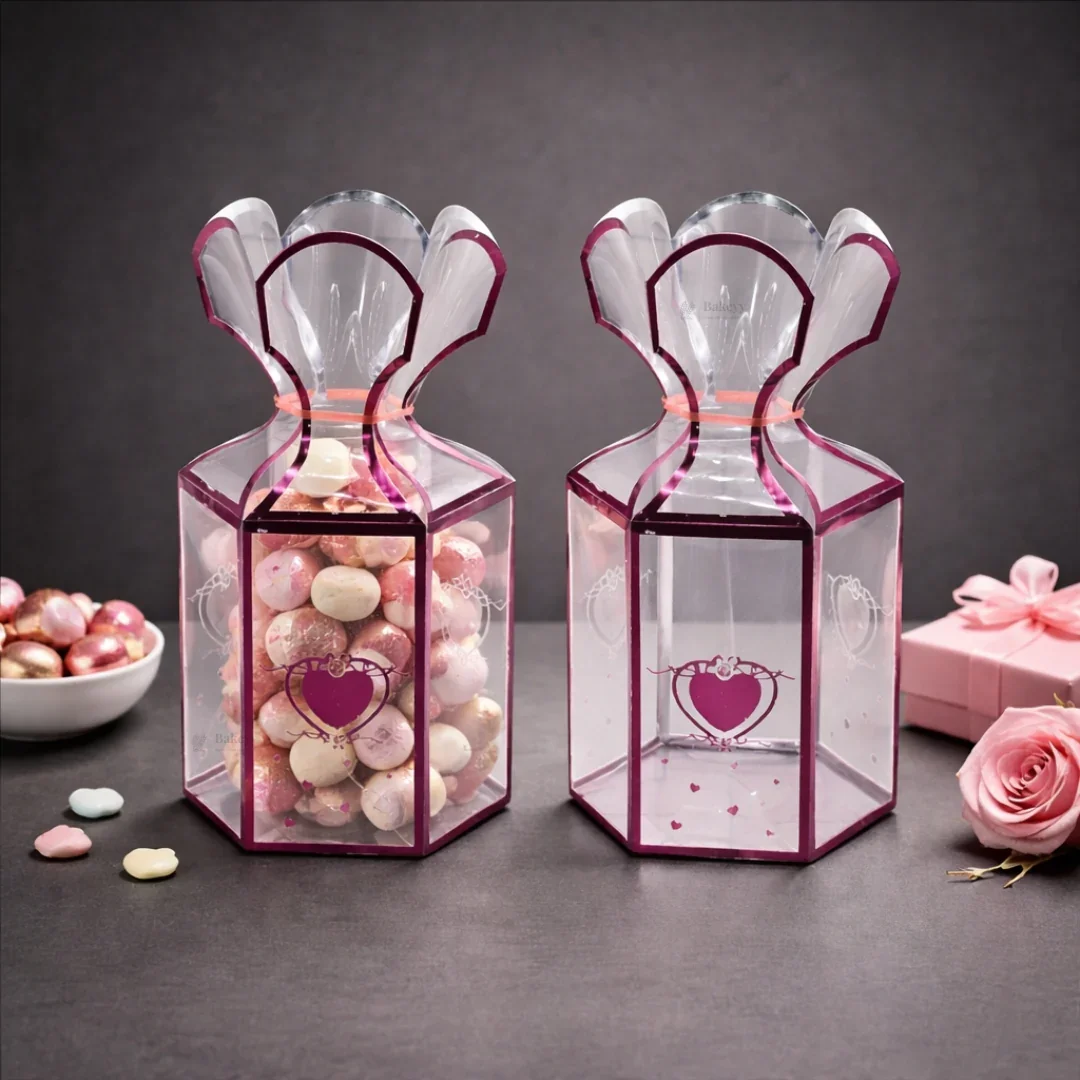 Fancy Pink Goodie Boxes with Heart Design | PVC Gift Box | Goodie Box | Pack of 10