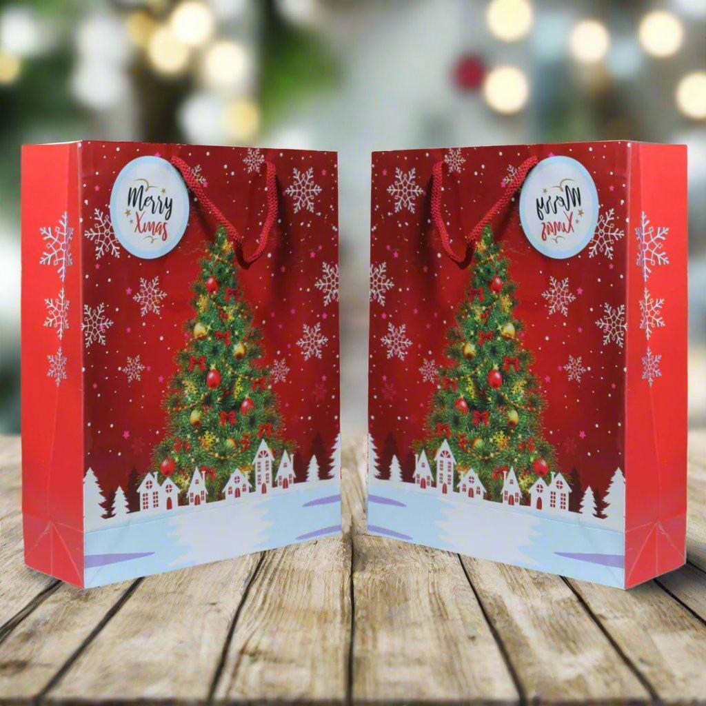 32x26x9 cm| Festive Red Snowflake And Christmas Tree Christmas paper Gift Bag |Pack of 12| - Image 3