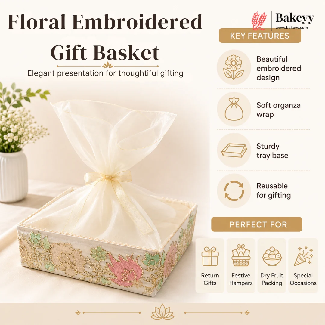 Floral Decorative Gift Hamper Basket with Net Cover Luxury Gifting With Matching Ribbon | Pack of 1 - Image 5