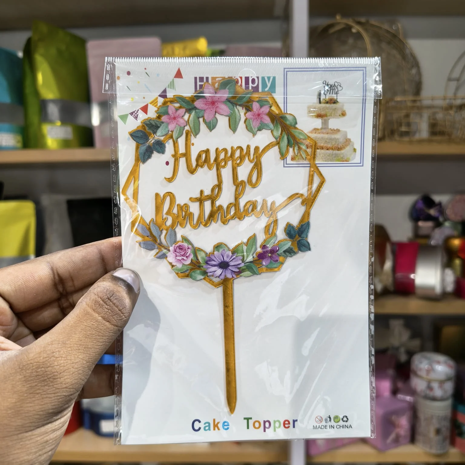 Floral Happy Birthday Cake Topper | Gold Finish Assorted Birthday Cake Decoration | Pack of 5 - Image 14