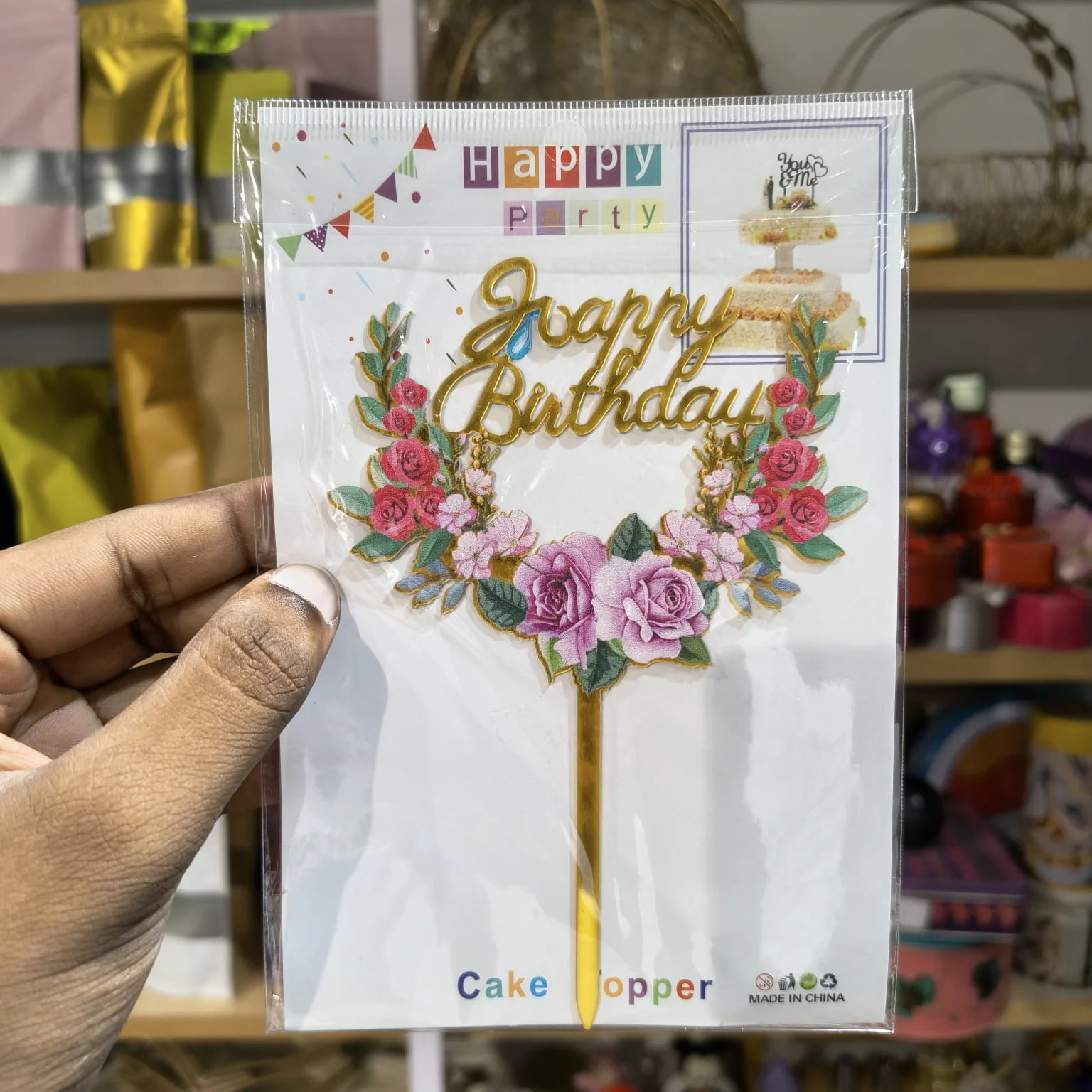 Floral Happy Birthday Cake Topper | Gold Finish Assorted Birthday Cake Decoration | Pack of 5 - Image 15