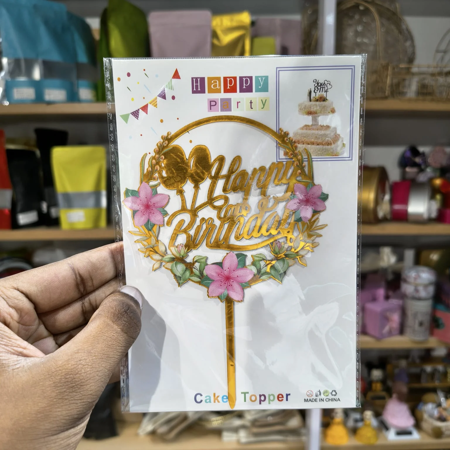 Floral Happy Birthday Cake Topper | Gold Finish Assorted Birthday Cake Decoration | Pack of 5 - Image 16