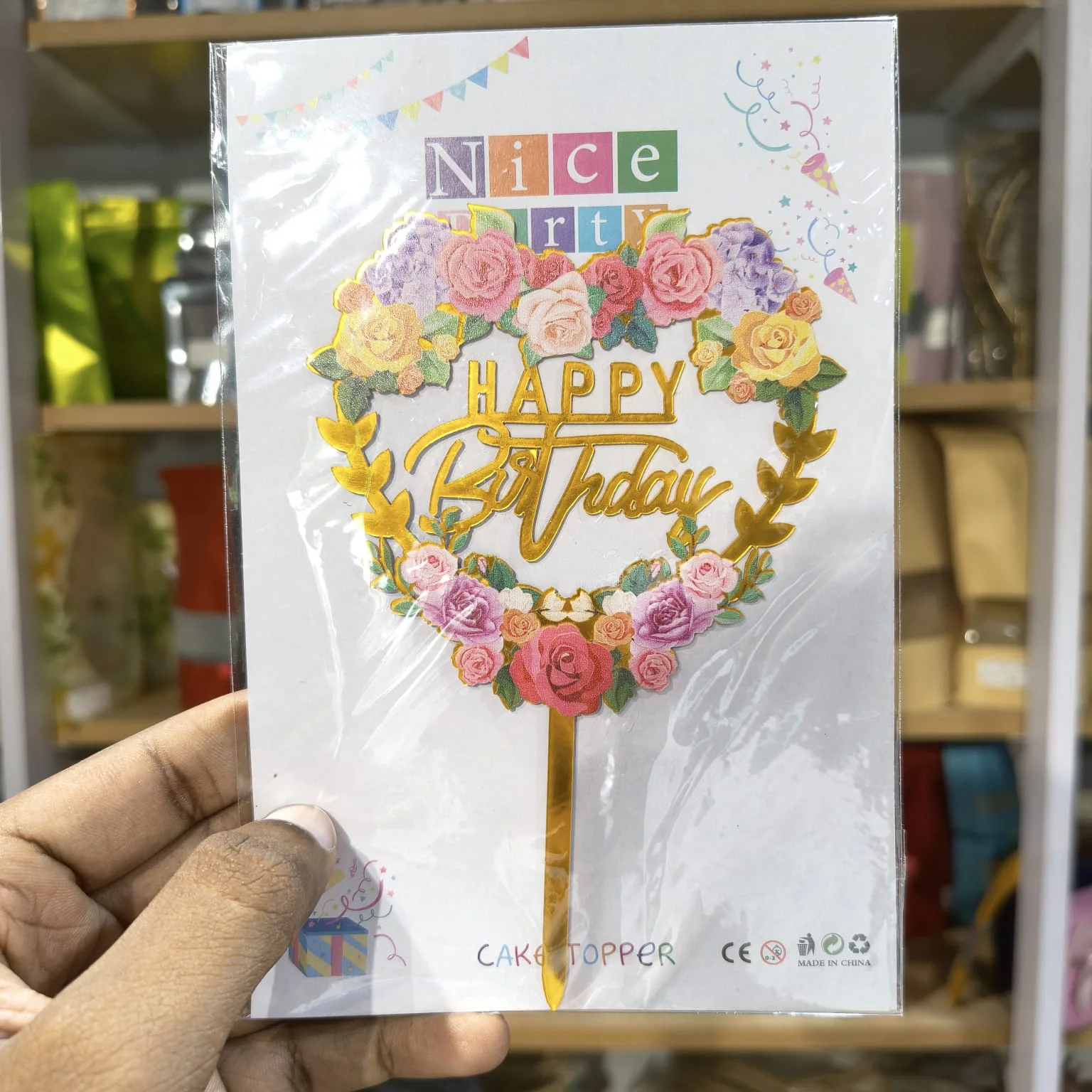 Floral Happy Birthday Cake Topper | Gold Finish Assorted Birthday Cake Decoration | Pack of 5 - Image 17