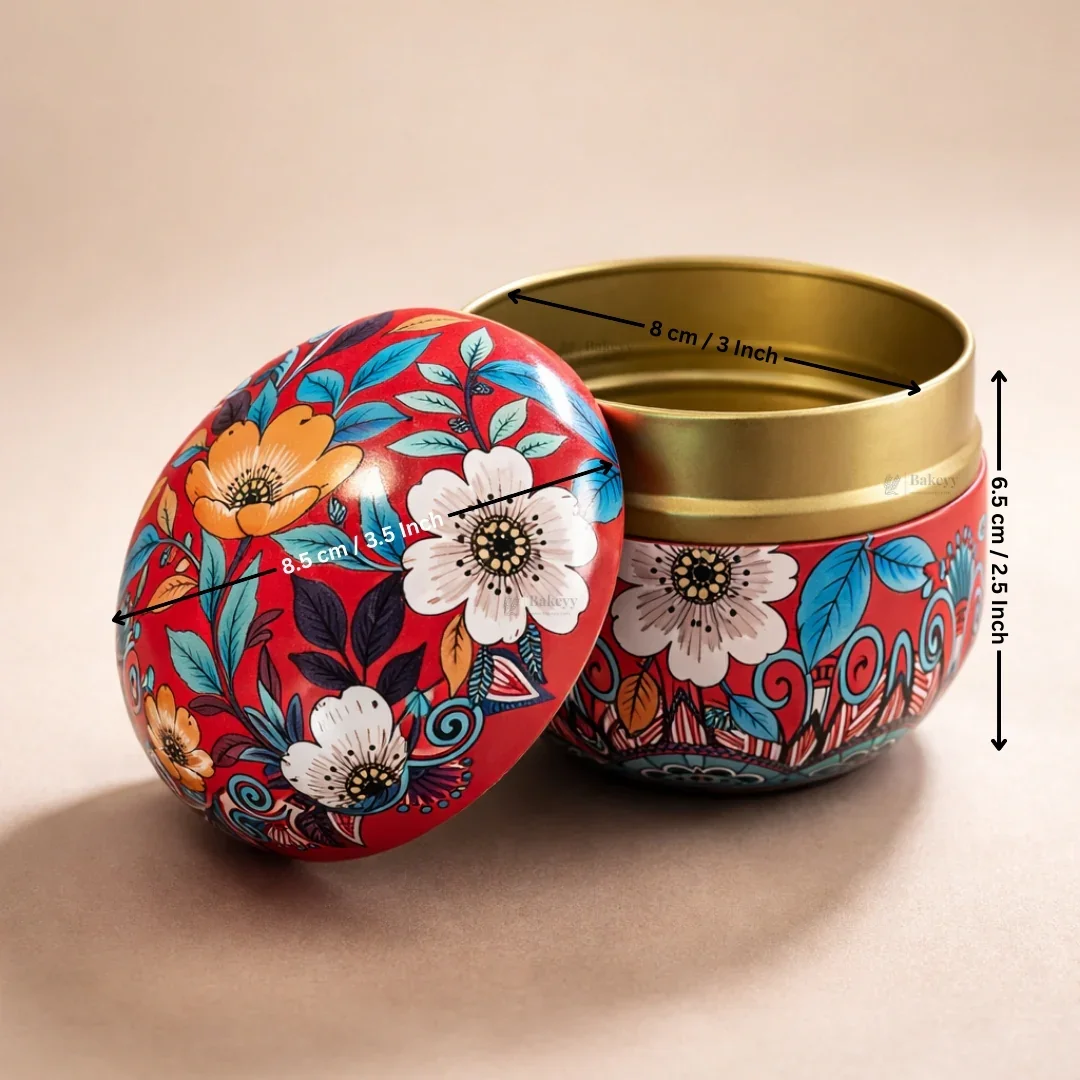 Floral Print Candle Tin Box | Decorative Storage Tin | Pack of 1 - Image 2
