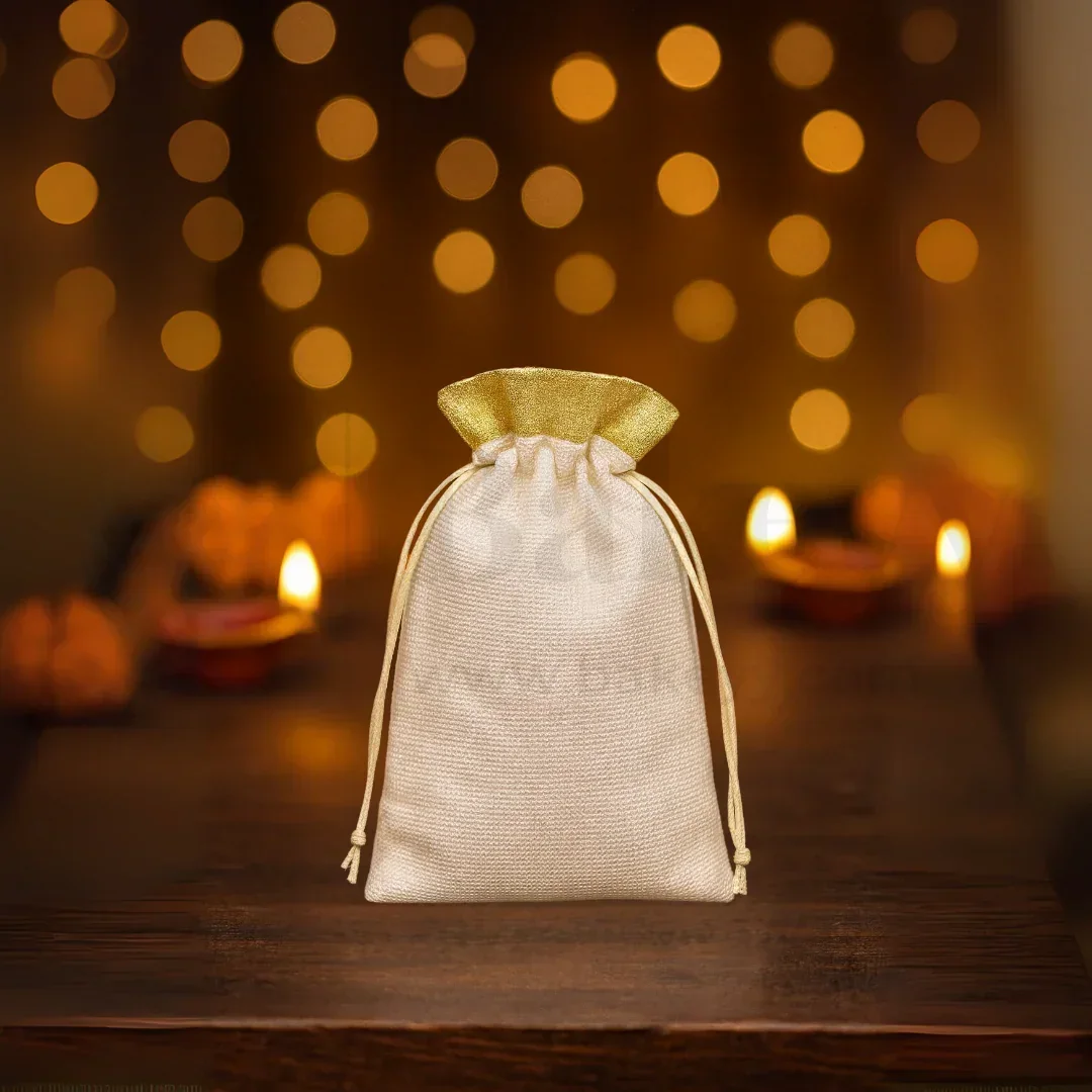 Foam Jute Potli Bag with Golden Top Border| Pack of 25
