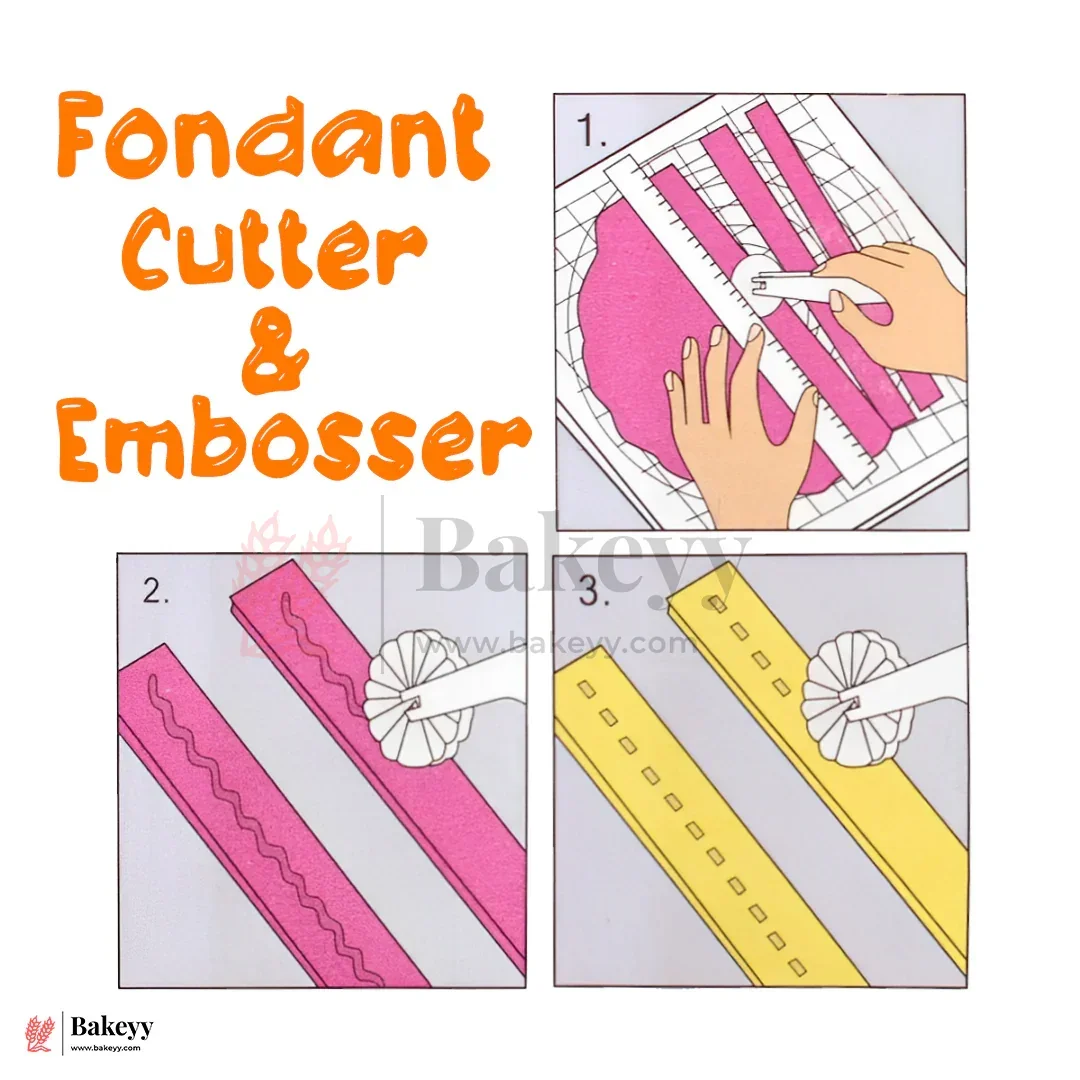 Fondant Cutter & Embosser Tool – With 3 Interchangeable Wheels | For Cake Decorating, Fondant, and Pastry Design - Image 3