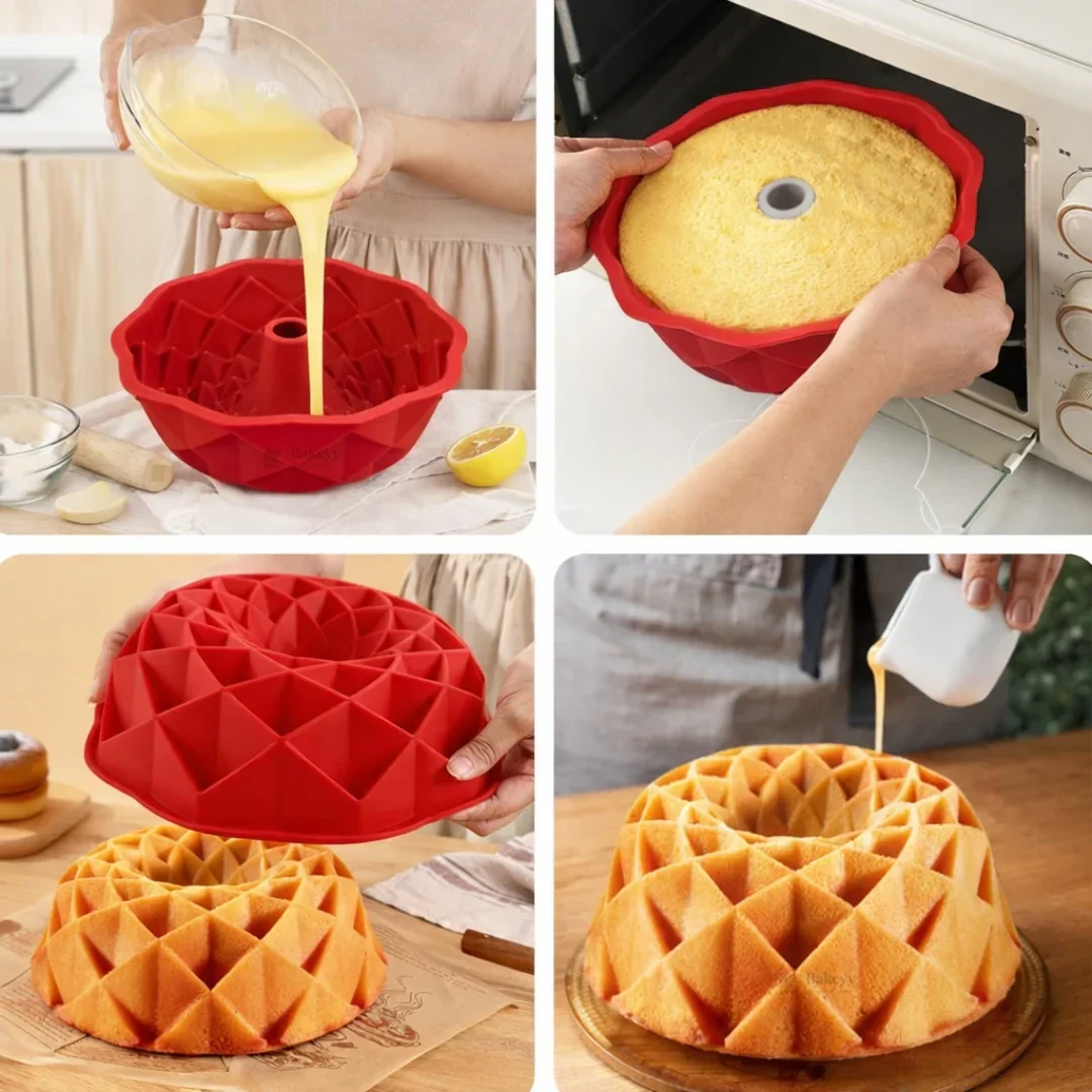 Geometric Dome Silicone Cake Mould | Diamond Pattern Bundt Design | Pack of 1 - Image 4