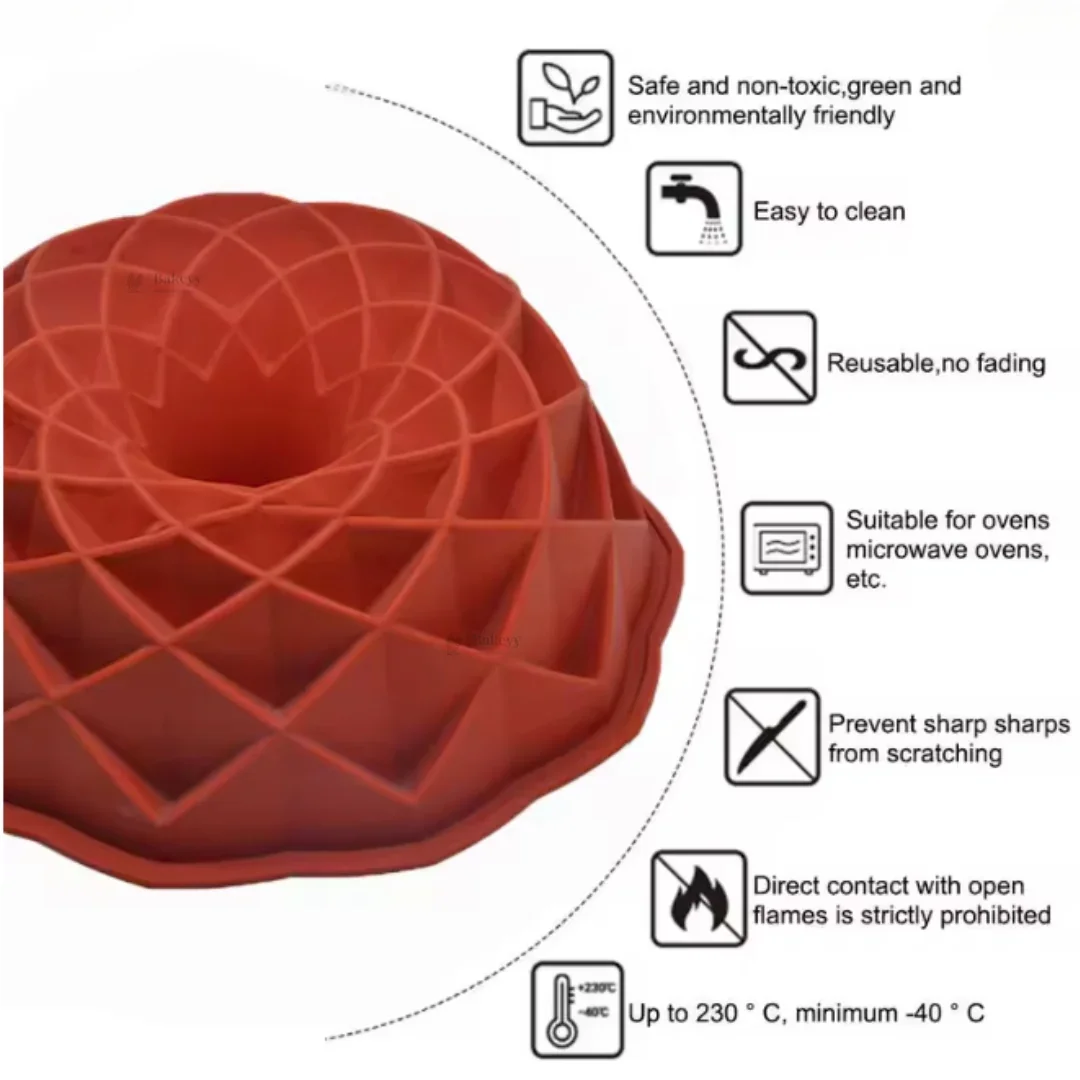 Geometric Dome Silicone Cake Mould | Diamond Pattern Bundt Design | Pack of 1 - Image 6