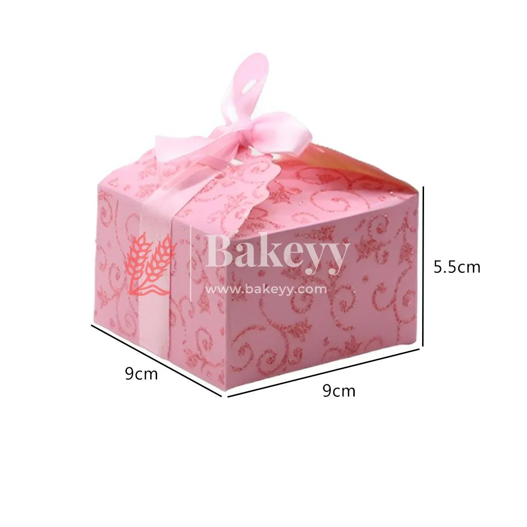 Pink Decorative Favor Gift Box – 9x9x5.5cm Box with Ribbon for Chocolates, Sweets & Diwali Return Gifts| Pack of 10 - Image 2