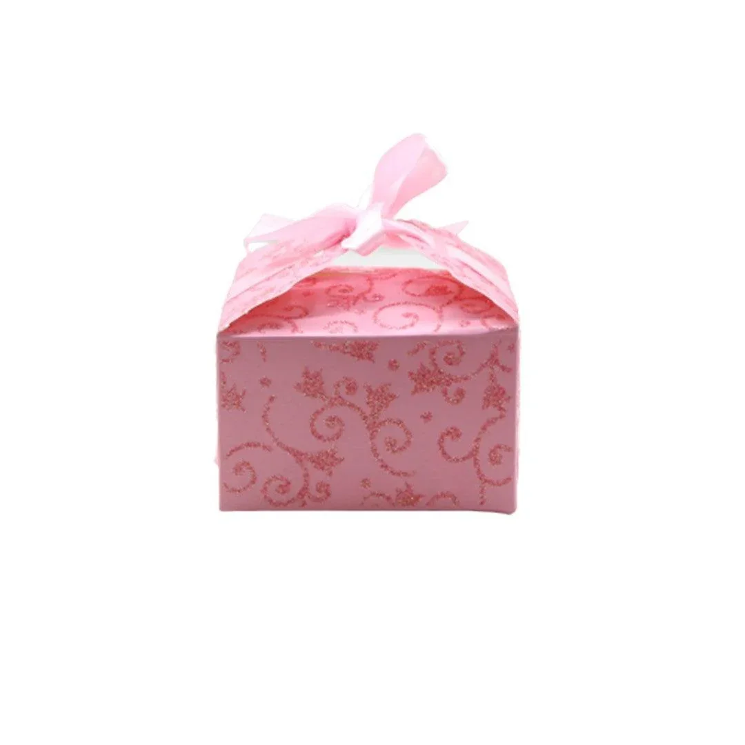 Pink Decorative Favor Gift Box – 9x9x5.5cm Box with Ribbon for Chocolates, Sweets & Diwali Return Gifts| Pack of 10 - Image 3