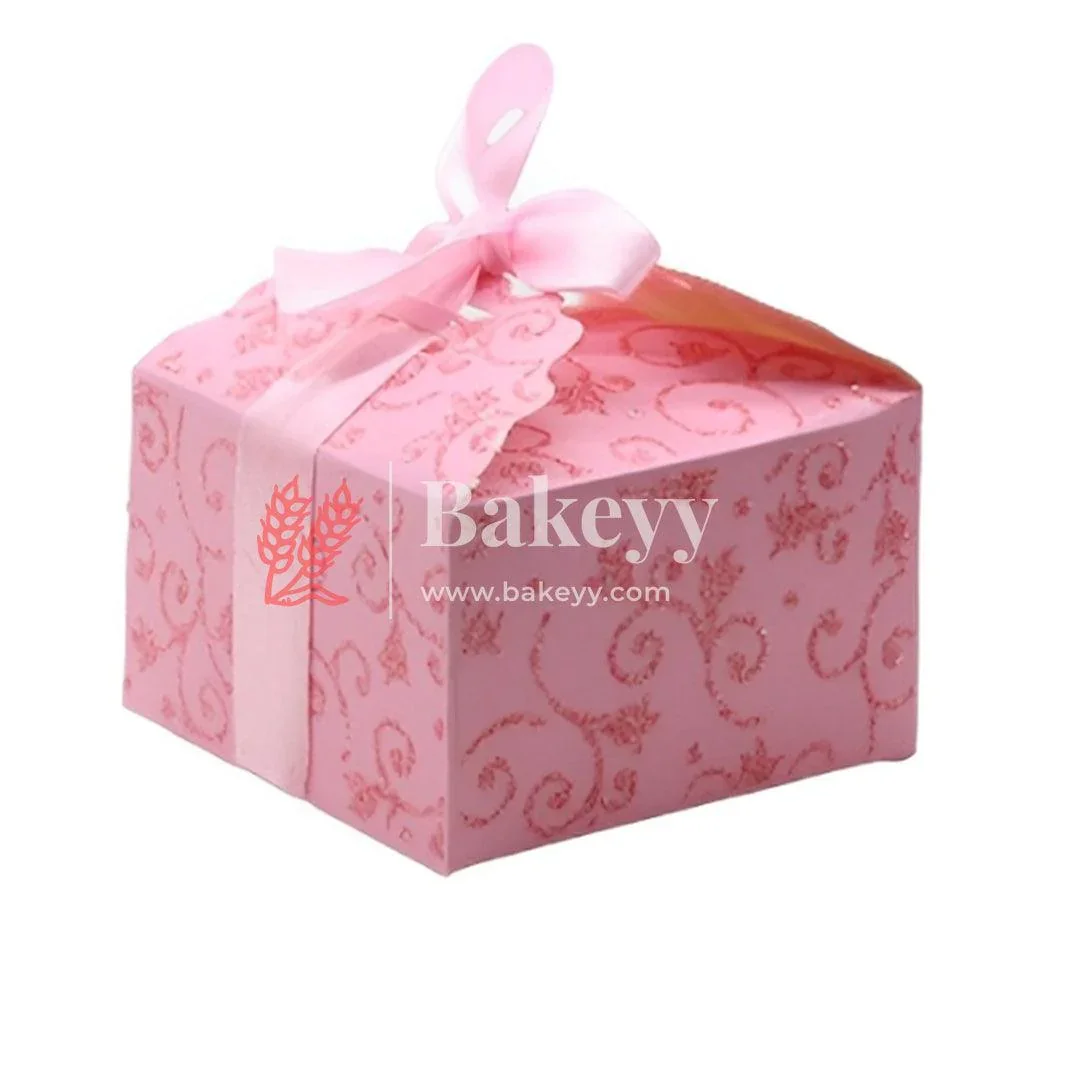 Pink Decorative Favor Gift Box – 9x9x5.5cm Box with Ribbon for Chocolates, Sweets & Diwali Return Gifts| Pack of 10 - Image 4