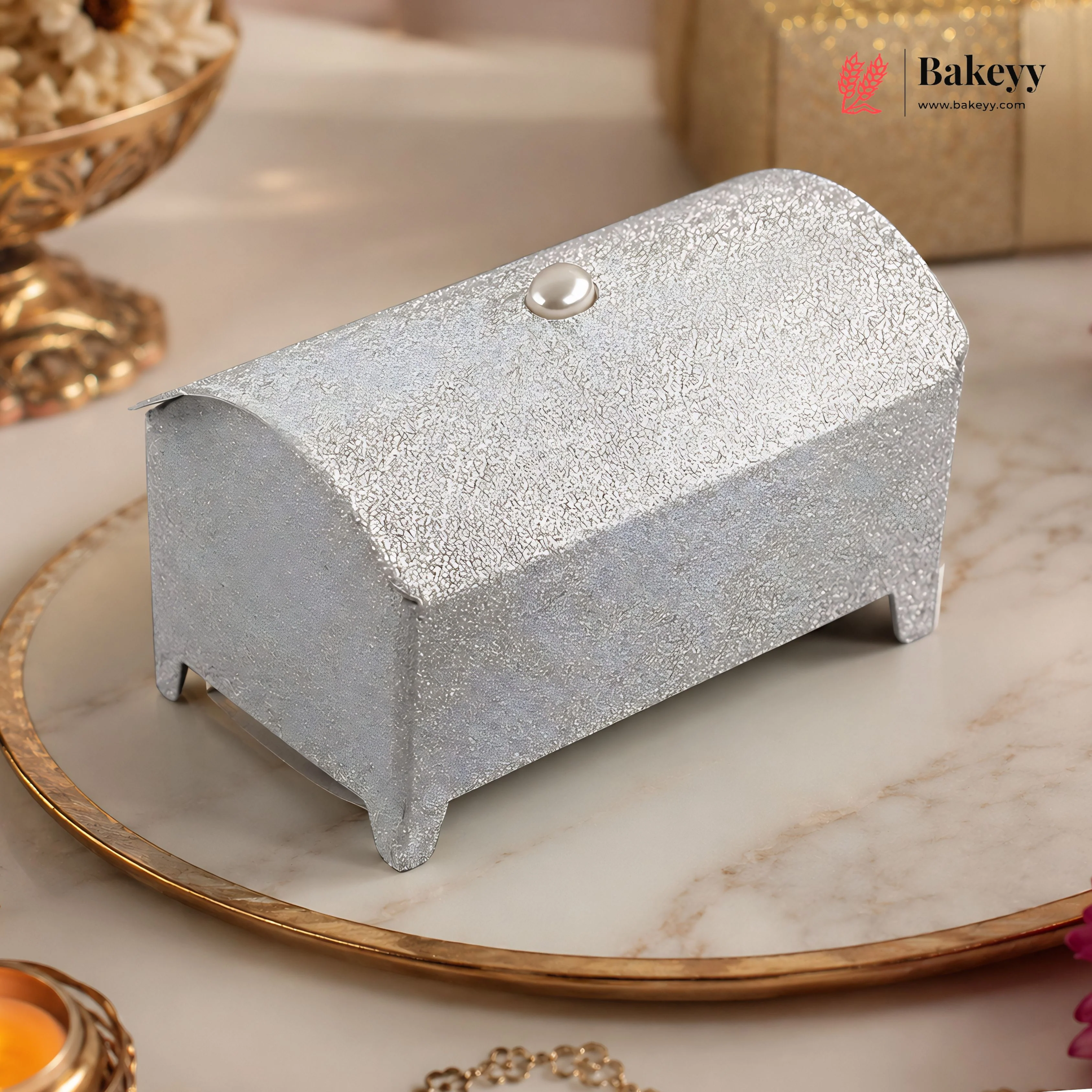 Silver Chest Gift Box – 10x6x5cm Glitter Finish Box for Chocolates, Dry Fruits & Diwali Return Gifts| Pack of 10