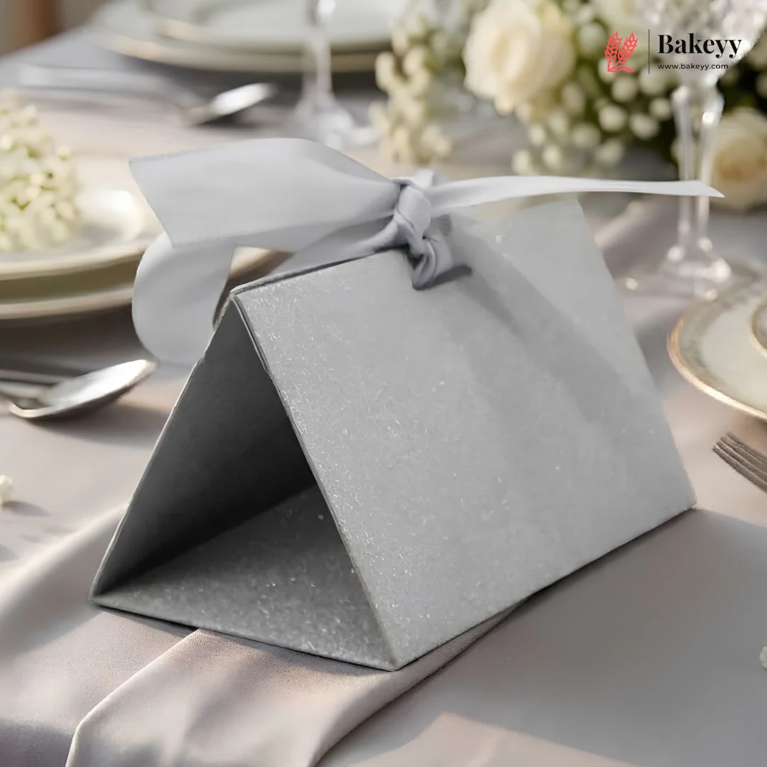 Gift Box Wedding Party Favor Box for Small Gift | Paper Box with Ribbon | Silver & Gold Color | Pack Of 10 - Image 4