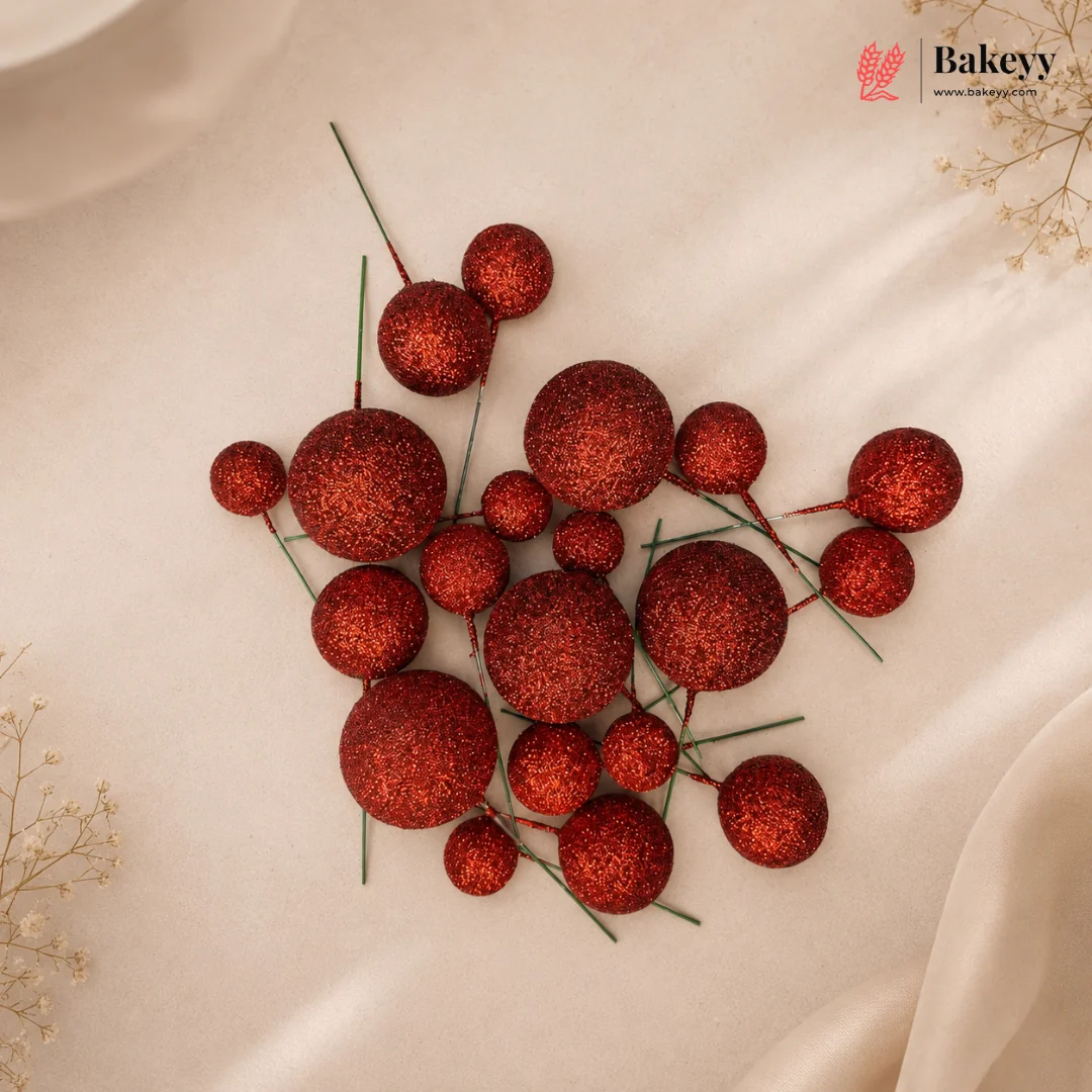 Glitter Faux Balls | Cakes, Bouquets, Hampers & Festive Decor | 20 Faux Ball Per Pack | Pack of 1 - Image 3
