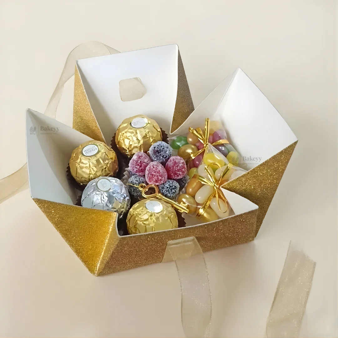Glitter Gift Box with Ribbon | Elegant Paper Favor Box for Chocolates & Goodies | 3 Color Options | Pack of 10 - Image 4