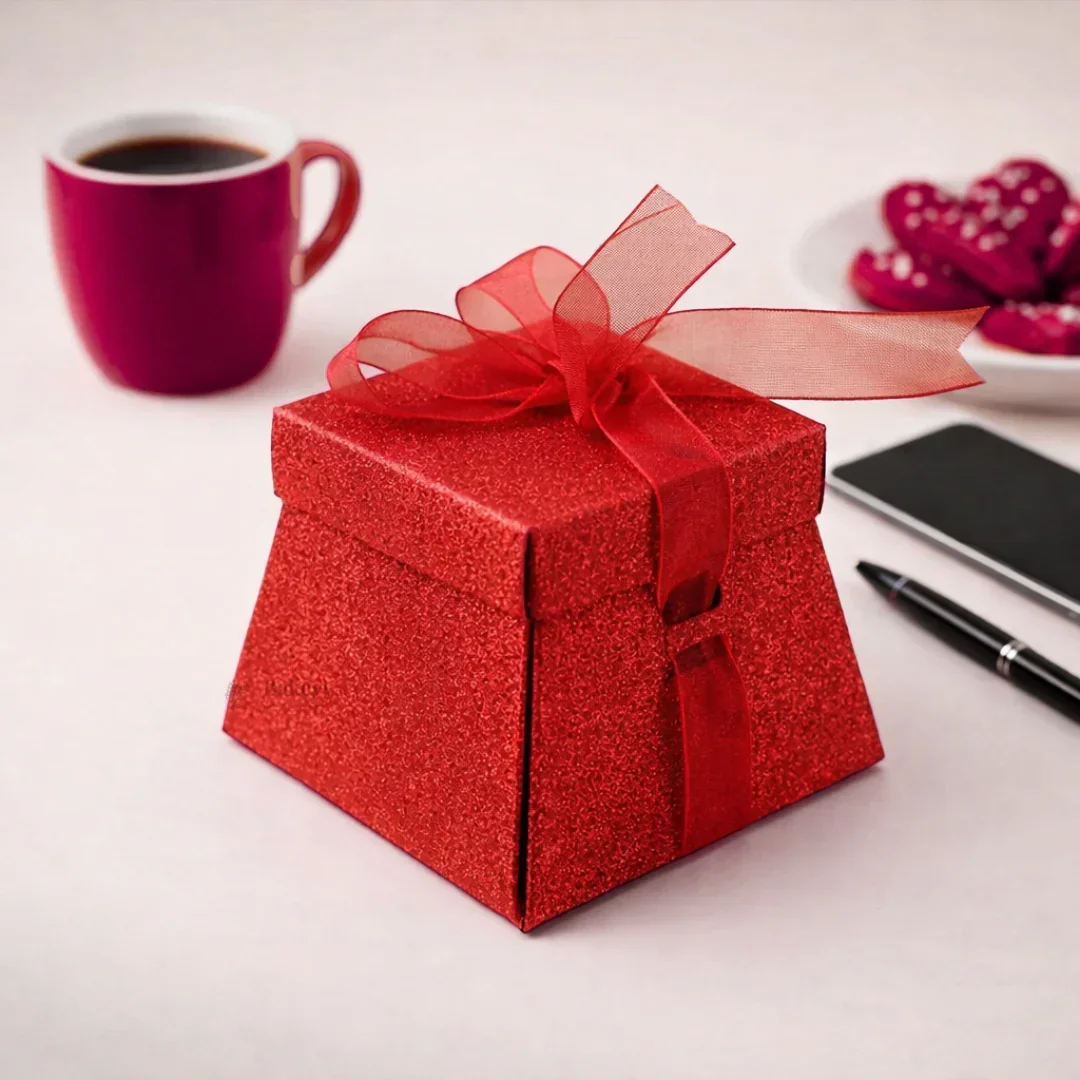 Glitter Gift Box with Ribbon | Elegant Paper Favor Box for Chocolates & Goodies | 3 Color Options | Pack of 10 - Image 6