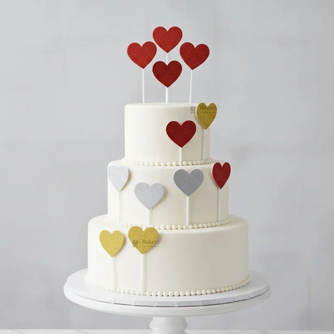 Glitter Heart Cake Topper Set | Premium Sparkle Picks for Cakes, Cupcakes & Desserts | Pack of 10