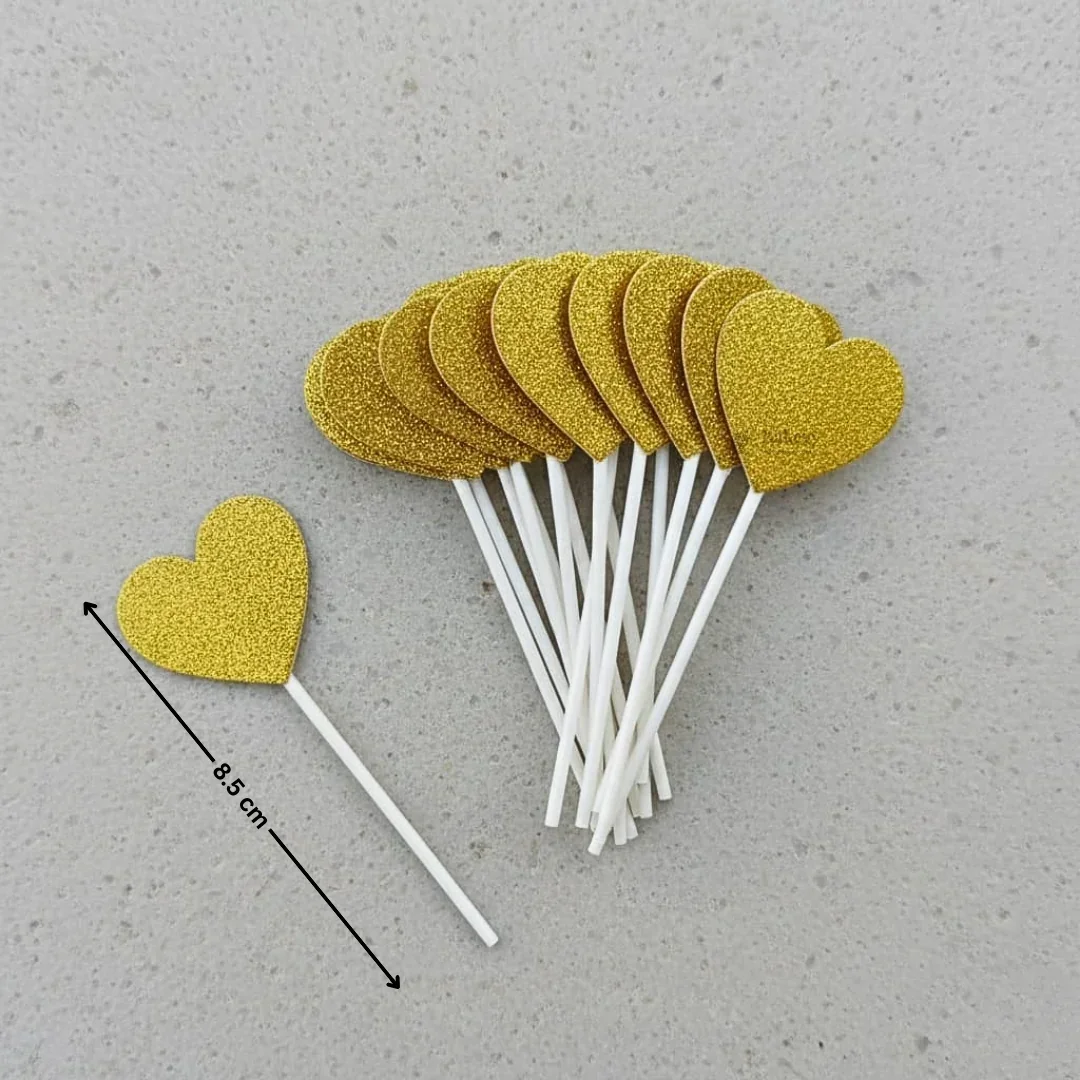 Glitter Heart Cake Topper Set | Premium Sparkle Picks for Cakes, Cupcakes & Desserts | Pack of 10 - Image 3